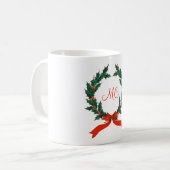 Mug Rétro Noël Holly Wreath avec initiales vacances (Devant gauche)