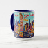 Mug Retro NYC Travel Art | Conception dynamique Skylin (Devant gauche)