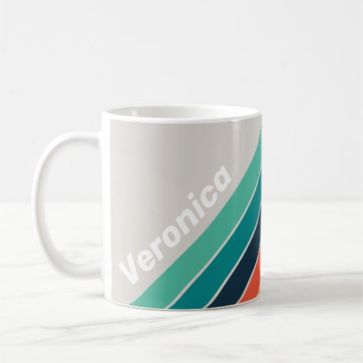 Mug Rétro Océan Rayé de Rainbow avec Nom (Gauche)