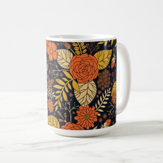 Mug Retro Orange, Jaune, Brown & Marine (Devant droit)