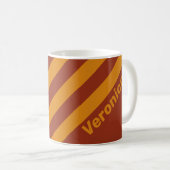 Mug Rétro Orange Rouille Trois Bandes avec Nom (Devant droit)