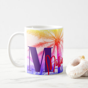 Mug Retro Palm Sunset - Nom personnalisé