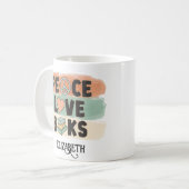 Mug Retro Peace LOVE Books Nom personnalisé (Devant gauche)