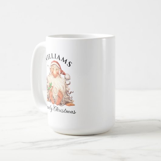 Mug Retro Père Noël Famille Noël avec nom et année (Devant gauche)
