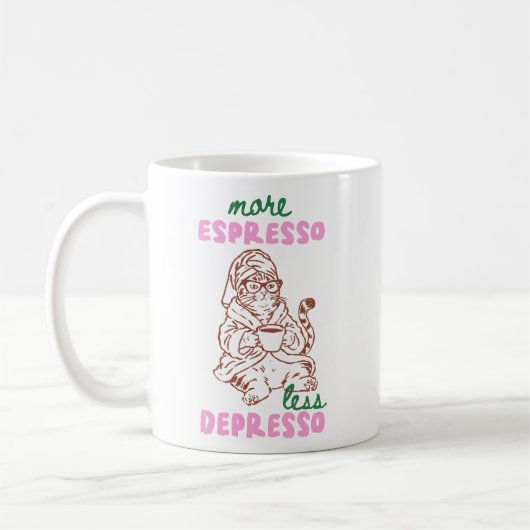 Mug Retro Plus d'Espresso Moins de Dépresso Chat Café (Gauche)