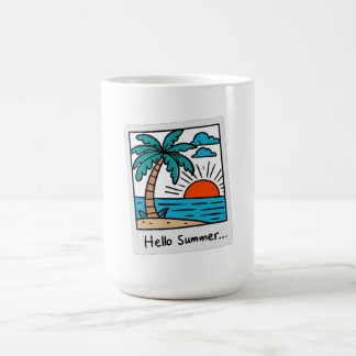 Mug Rétro Polaroid Bonjour Été Tropical Plage Coucher