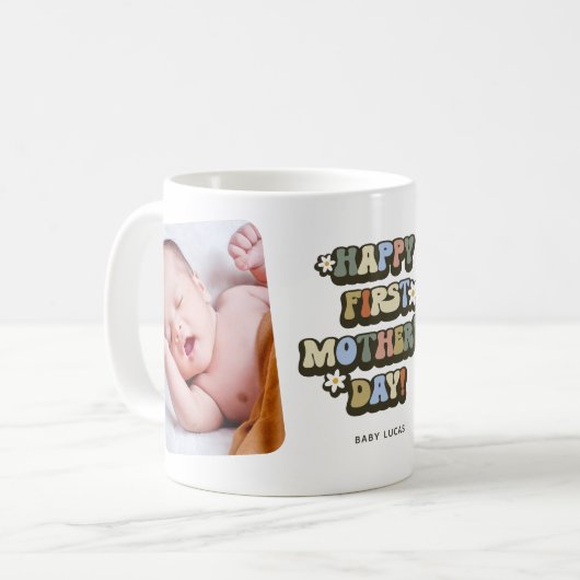 Mug Retro Première Mère Fête 2 Photo (Devant gauche)