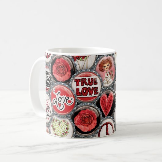 Mug Retro Red Floral Hearts True Love Valentine's Day (Devant gauche)