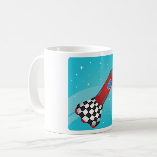 Mug Retro Red Rocket Ship in Space Galactic (Devant gauche)