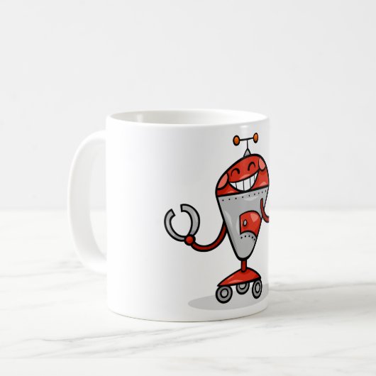 Mug Retro Robot Cartoon amusant Rouge et Argent AI Bot (Devant gauche)