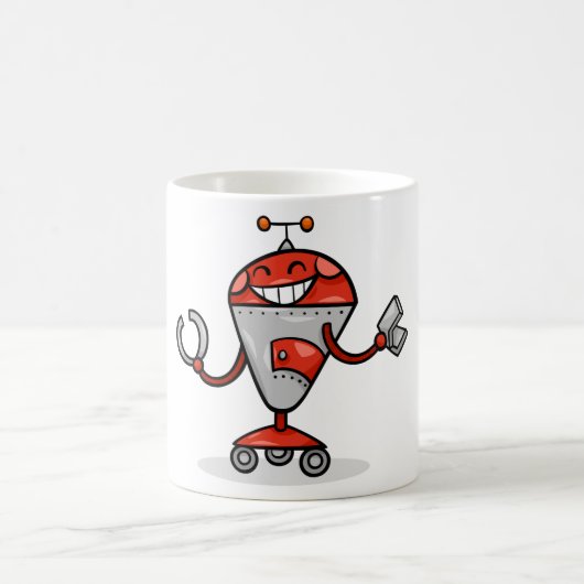 Mug Retro Robot Cartoon amusant Rouge et Argent AI Bot (Centre)