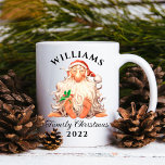 Mug Retro Santa Family Christmas with Name and Year<br><div class="desc">A custom family Christmas mug for everyone in the family, this holiday themed design has a whimsical vintage santa in long fluffy beard with a sprig of holly held between his toes. It makes a great choice for family Christmas gatherings and a keepsake for years to come. All of the...</div>
