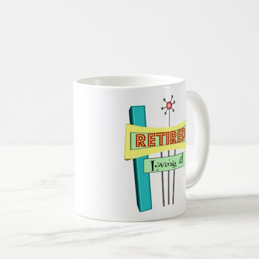 Mug Rétro "s'est retiré" et "l'aimant " (Devant droit)