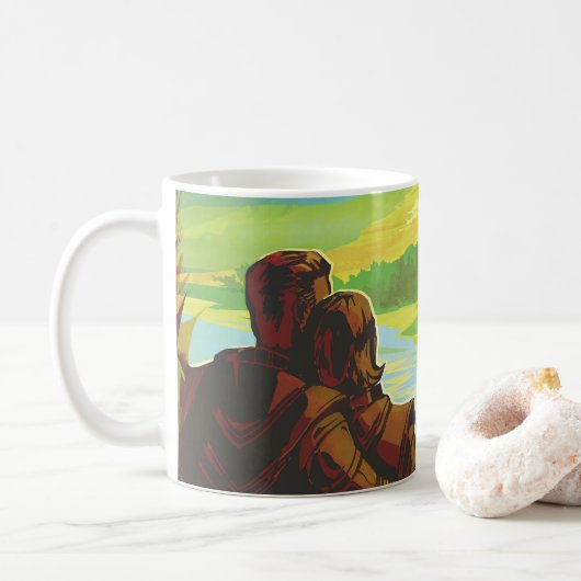 Mug Retro Space Travel Poster-Une mission de science d (Avec donut)
