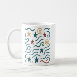 Mug Retro Stars & Waves Design Motif