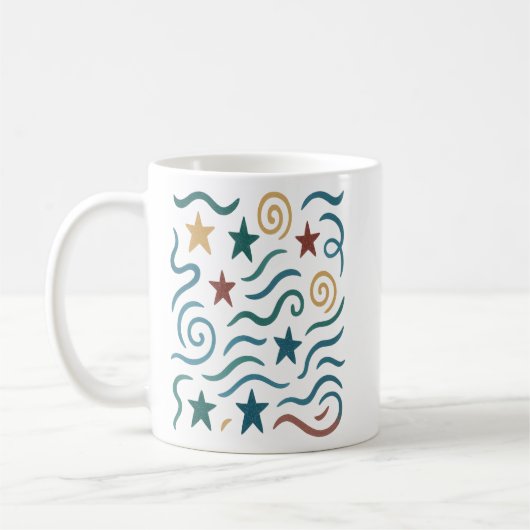 Mug Retro Stars & Waves Design Motif (Gauche)