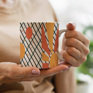 Mug Retro Sun rouge orange bleu noir & blanc décoratif