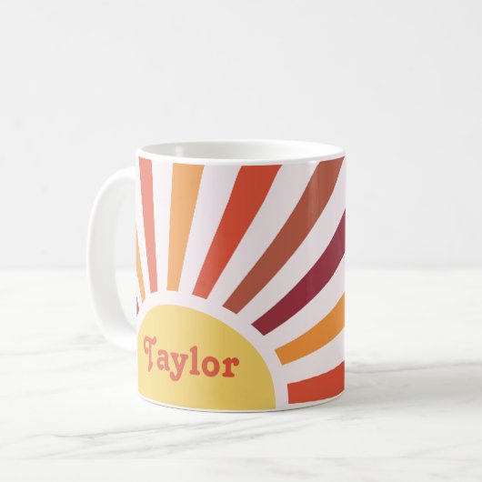 Mug Retro Sunset Sun Rays Nom personnalisé (Devant gauche)