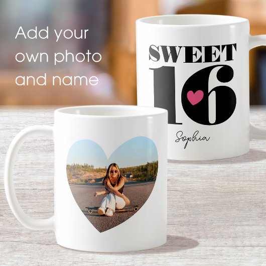 Mug Retro Sweet 16 Anniversaire Nom de l'Ado Coeur pho