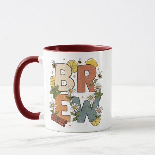 Mug Retro Tea Brew Herb Design (Gauche)