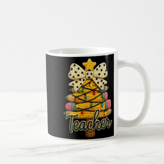 Mug Retro Teacher Christmas, Funny Coquette Bow Gift S (Droite)