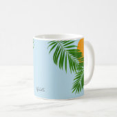 Mug Retro Tropical Sun Palm Feuille Blue Minimal Nom (Devant droit)