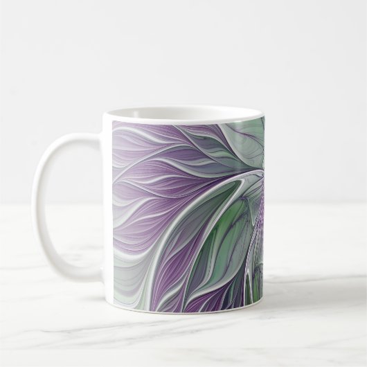 Mug Rêve de fleurs, Abstrait violet vert Fractal Art (Gauche)
