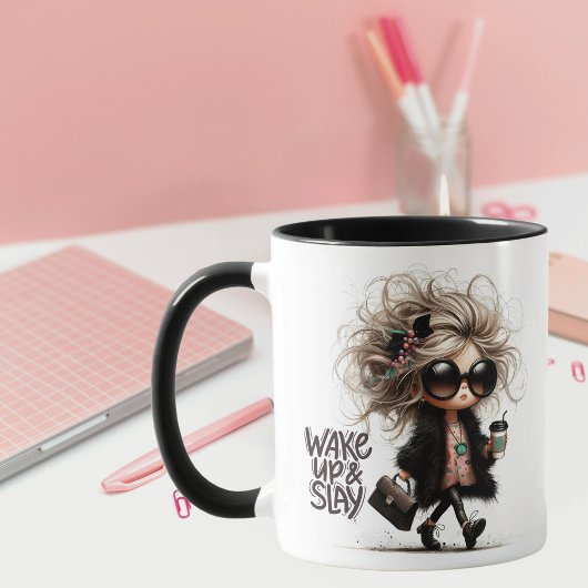 Mug "Réveillez-vous et jouez" Quirky Big Haired Latte 