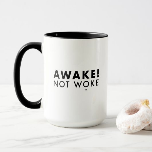 Mug Réveillez-vous ! Pas de boue combo LOGO Woke™ (Avec donut)