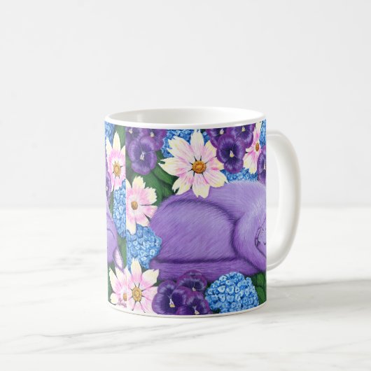 Mug Rêver, Dormir Chat pourpre en Fleurs (Devant droit)