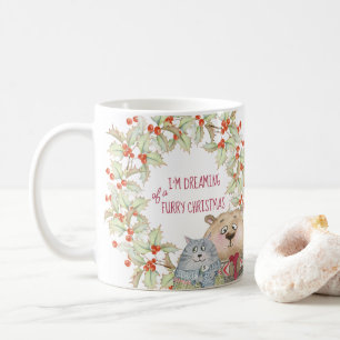 Mug Rêver d'un chat de Noël furry Chien et Holly