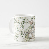 Mug Rêves de lapin aux fleurs blanches feuilles (Devant gauche)