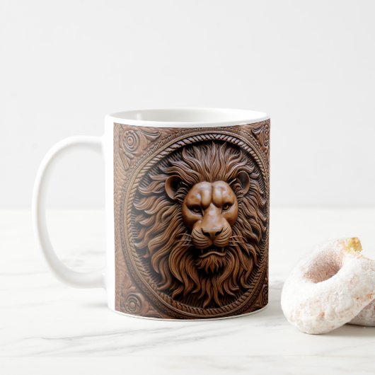Mug Revêtement en cuir 3D imprimé Lion Safari (Avec donut)