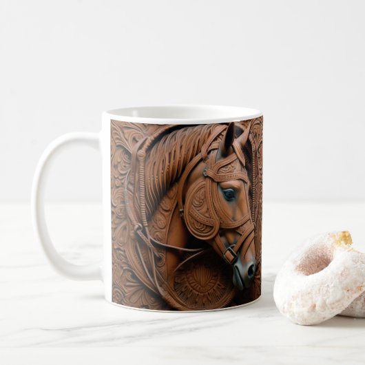 Mug Revêtement en cuir 3D imprimé Western Horse (Avec donut)