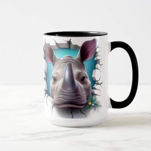 Mug Rhino sortant d'un mur fissuré (Droite)