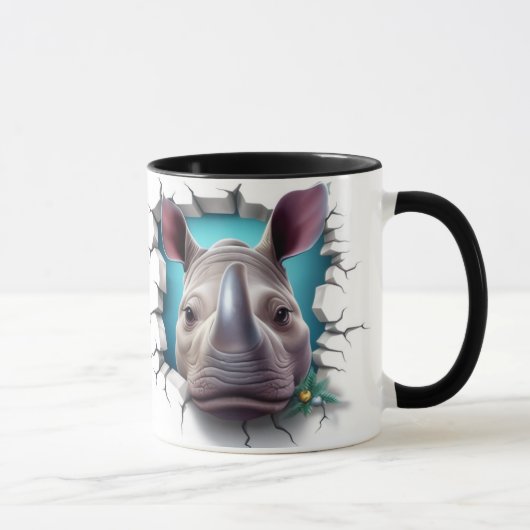 Mug Rhino sortant d'un mur fissuré (Droite)
