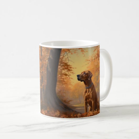 Mug Rhodesian Ridgeback à l'automne Feuilles automne I (Devant droit)