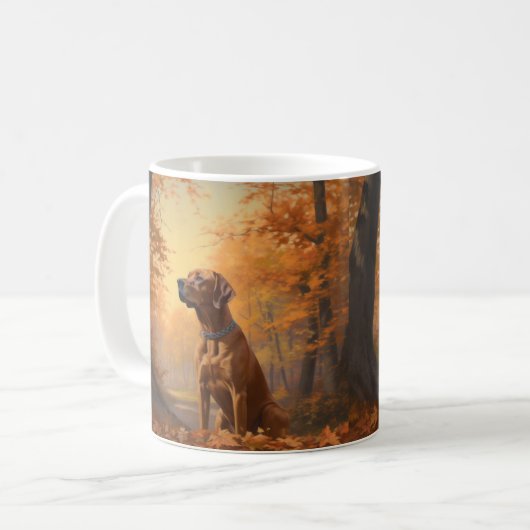 Mug Rhodesian Ridgeback à l'automne Feuilles automne I (Devant gauche)