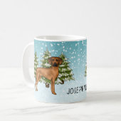 Mug Rhodesian Ridgeback Avec Nom Snowy Winter Forest (Devant gauche)