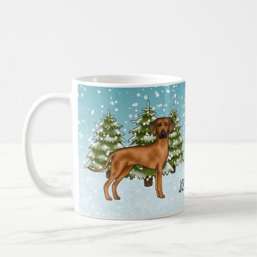 Mug Rhodesian Ridgeback Avec Nom Snowy Winter Forest (Gauche)