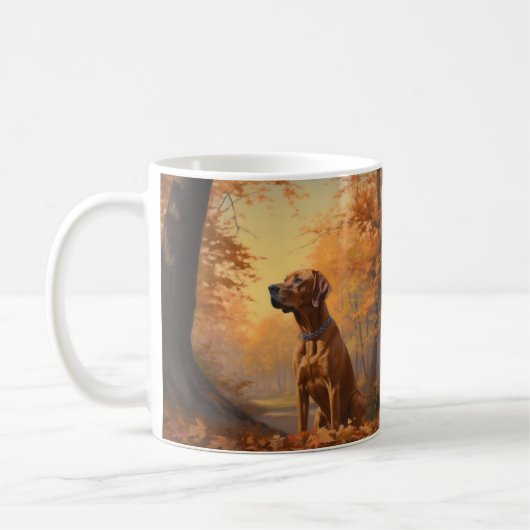Mug Rhodesian Ridgeback dans les feuilles d'automne to (Gauche)