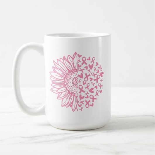 Mug Ribbon rose Conscience du cancer du sein Tournesol (Gauche)
