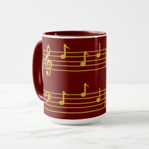 MUG RICH RED GOLD MUSICAL PAPA NOTES TREBLE BASS CLEF