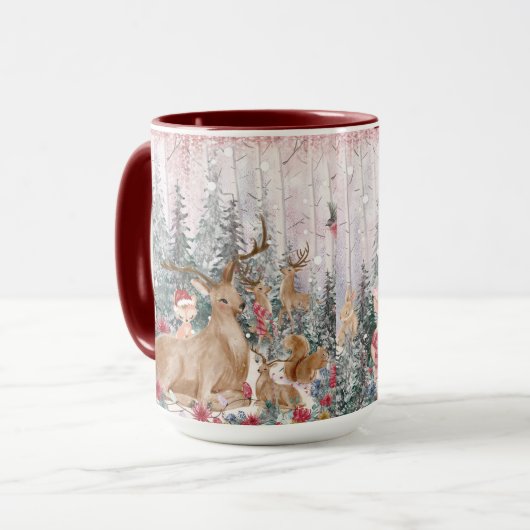 Mug Rinder d'aquarelle rose, Snowman Joyeux Noël (Devant gauche)