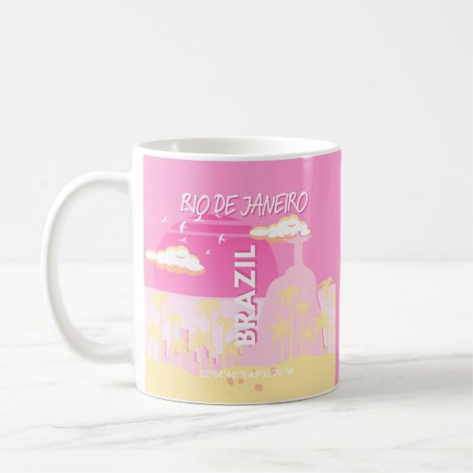 Mug Rio de Janeiro Brésil Voyage Art rose illustration (Gauche)