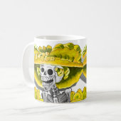 Mug Rire Skeleton Woman dans Yellow Bonnet (Devant gauche)