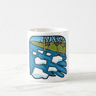 Mug Rivière de dégel hivernal avec des glaçons flottan