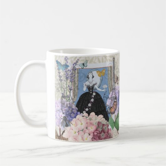 Mug Robe élégante femme bleue florale fantaisie  (Gauche)