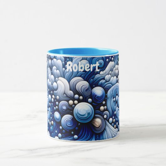 Mug ROBERT ~ Zany Bubbles 3D ~ Blues ~ (Centre)