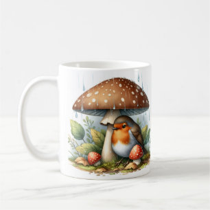 Mug Robin adorable sous parapluie de champignons